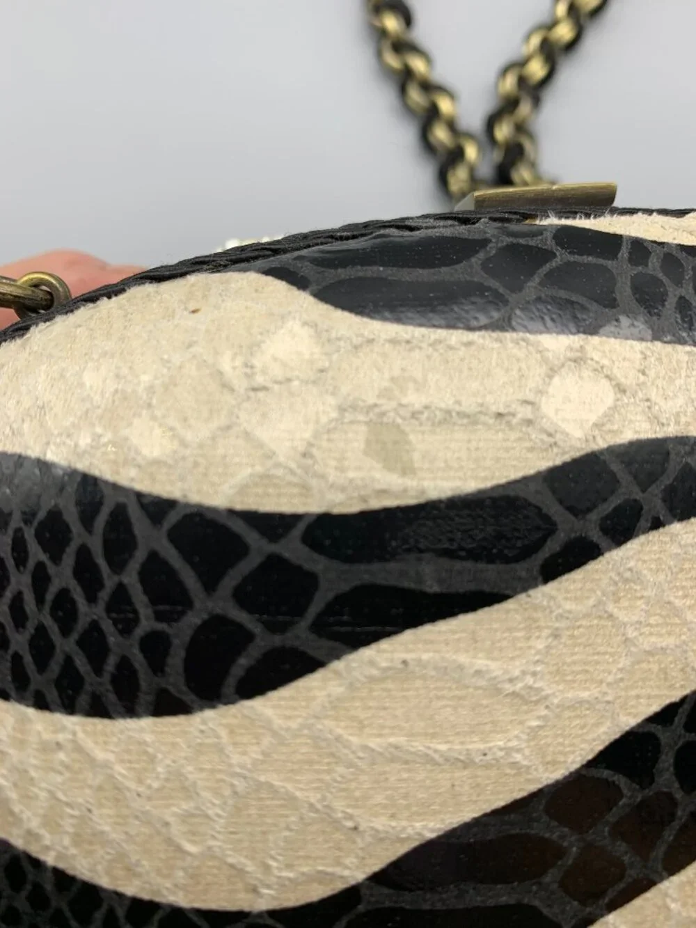 Vintage Mary Frances Zebra-Beaded Handbag Clutch with Removable Shoulder Chain